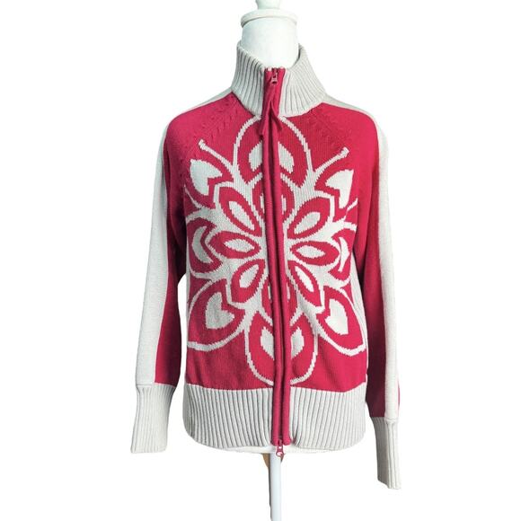 Y2K Athleta Sz M Nordic Organic Cotton Sweater Pink Lotus Cozy Boho Apres Ski - Picture 1 of 11